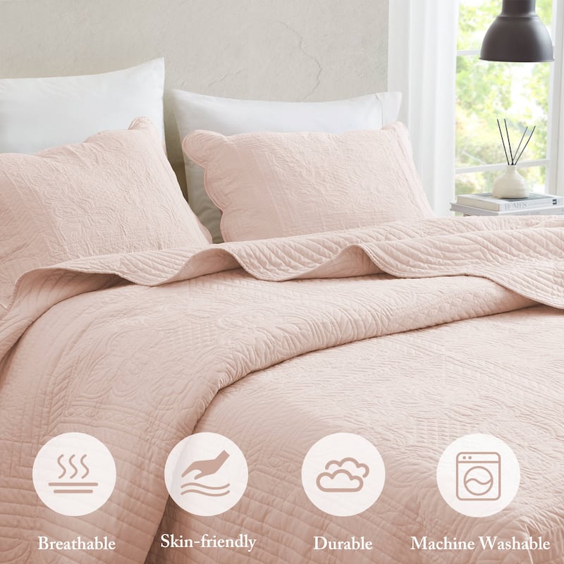 Madison Park Marino 3 Piece Reversible Scalloped Edge Quilt Set