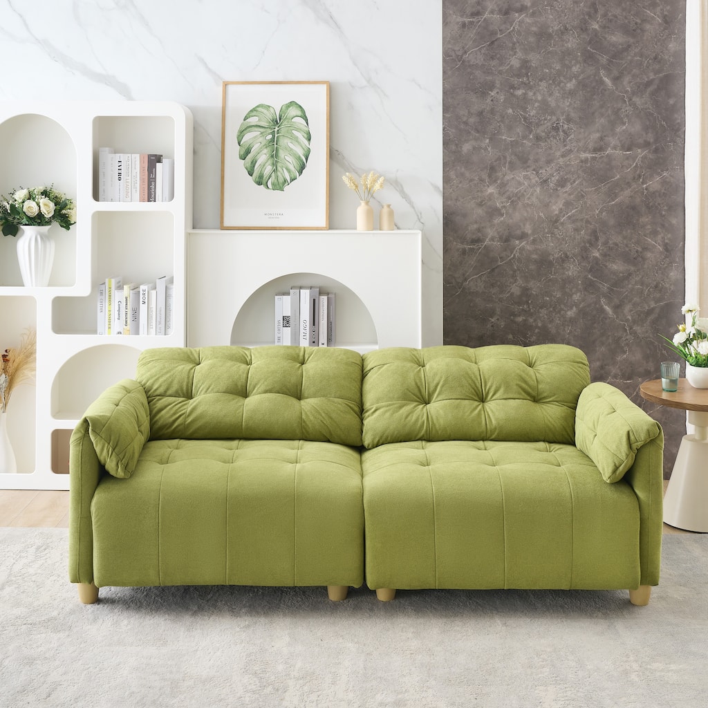 Green Flannelette Double-Seat Sofa for Living Room with High-Density Sponge and Solid Wood Frame