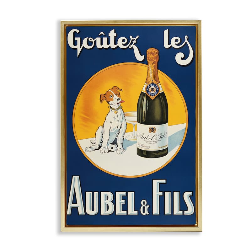 Stupell Dog & Wine Advertisement Framed Floater Canvas Wall Art Design By Marcus Jules - 21 x 31 - Gold