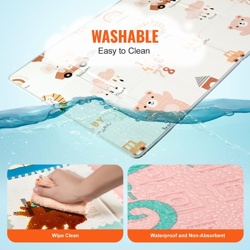 Multi-Color Baby Play Mat, Dual-Sided, Soft and Foldable for Crawling - 79” L x 51” W