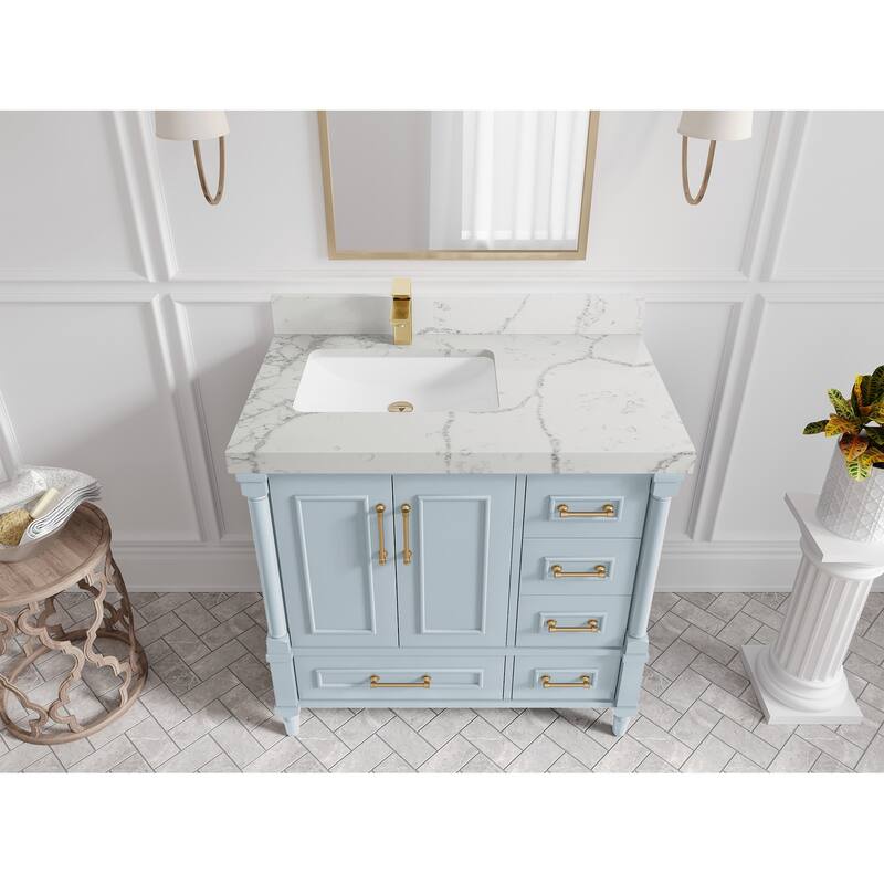 Willow Collections 36 in. W x 22 in. D Aberdeen Left Offset Sink Bathroom Vanity in Pewter Green with Countertop