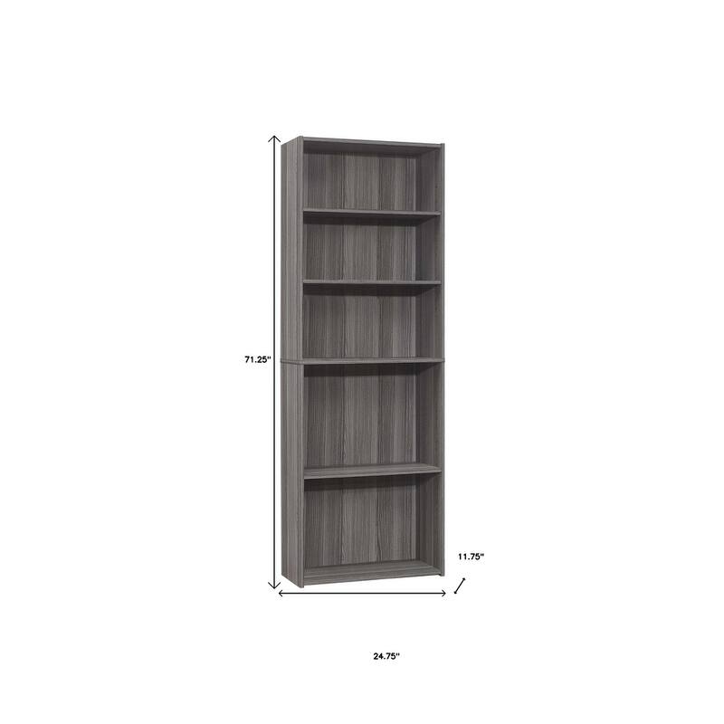 HomeRoots 71" Gray Wood Adjustable Five Tier Bookcase - 11.75