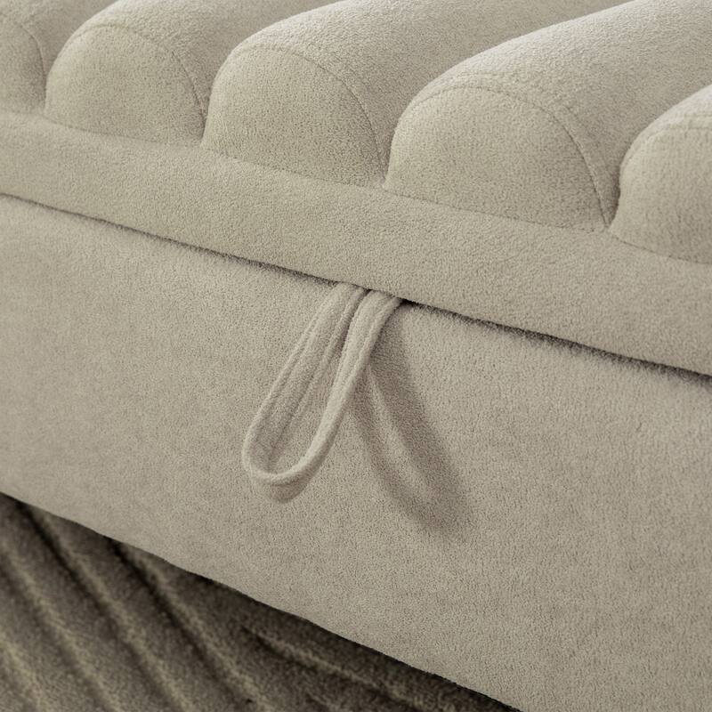 65.6"W Upholstered Storage Bench With Rolled Armrest, Rubberwood Legs