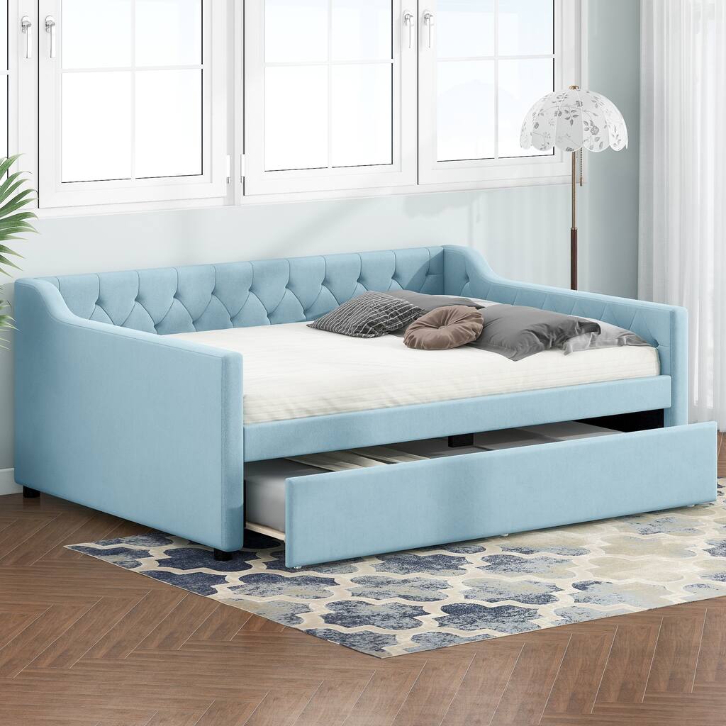 Upholstered Full Daybed with Drawers and Tufted Button Daybed Frame