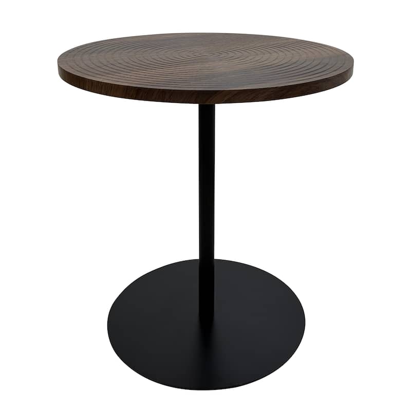 Set of 2 Small Round Side Table Wooden Concentric Circles Coffee Table for Two Metal Pedestal Nightstand for Corner Small Space