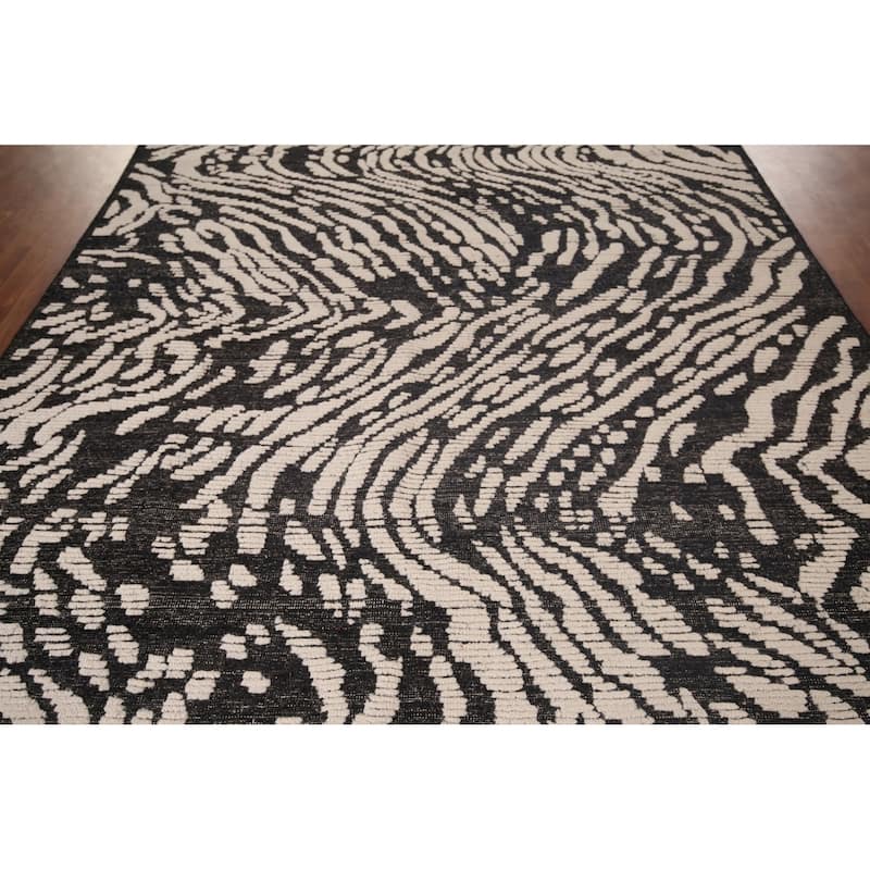All-Over Black & Ivory Moroccan Abstract Area Rug Handmade Wool Carpet - 8'0"x 10'2"