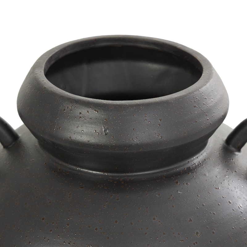 Ceramic Amphora Decorative Vase with Speckled Texture and Ring Handles - Black - Roche River Decor