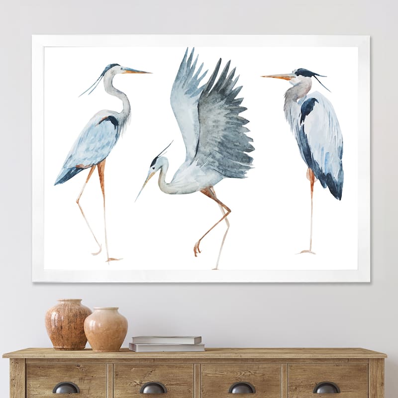 Designart "Heron Birds II" Traditional Framed Art Print