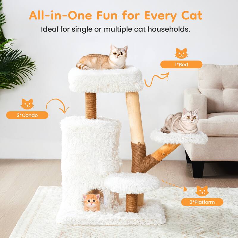 35-Inch Cat Tree with Sisal Posts, Dual Condos & Removable Cushions,White