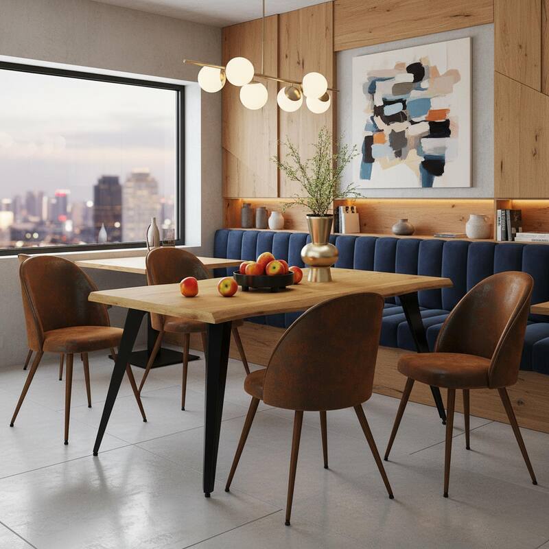Homy Casa 5-Piece Dining Set with Modern Table and Upholstered Side Chairs