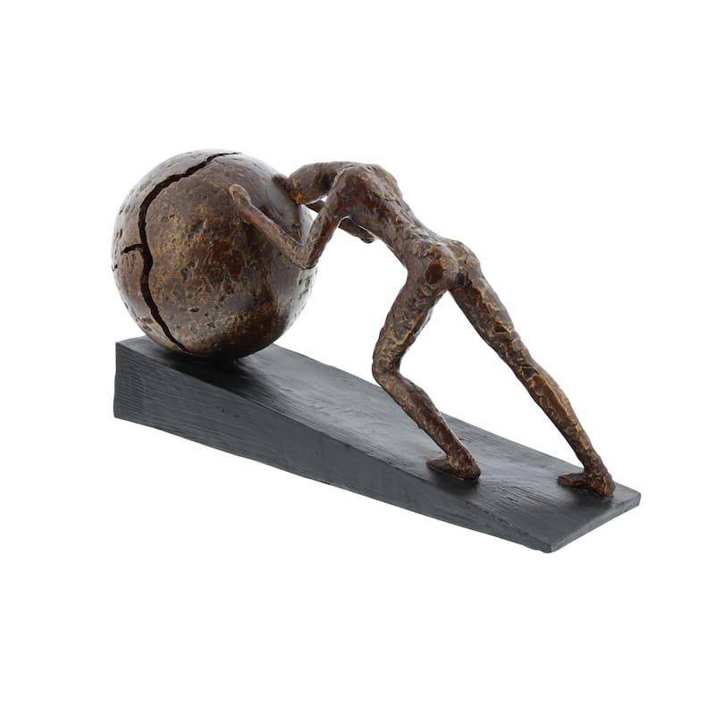 Brown Polystone People Decorative Sculpture with Ball