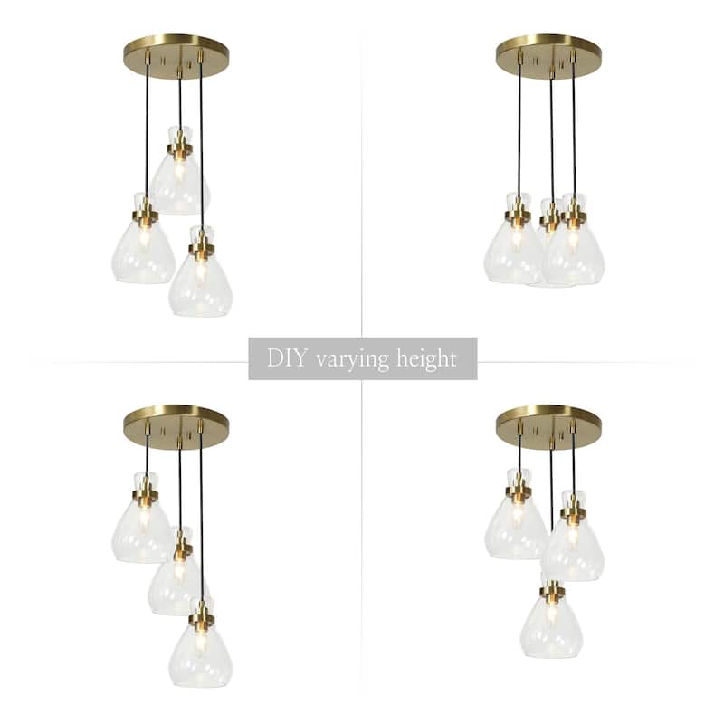 Malury Modern Large Cluster Pendant Chandelier Chic 3-Light Clear Drop Glass for Kitchen Island DIY - D 16" x H 68.5"