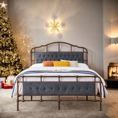 Queen Size High Boad Metal Bed With Soft Head And Tail,Hige Boad Bed,Soft back,No Spring,Easy To Assemble,No Noise