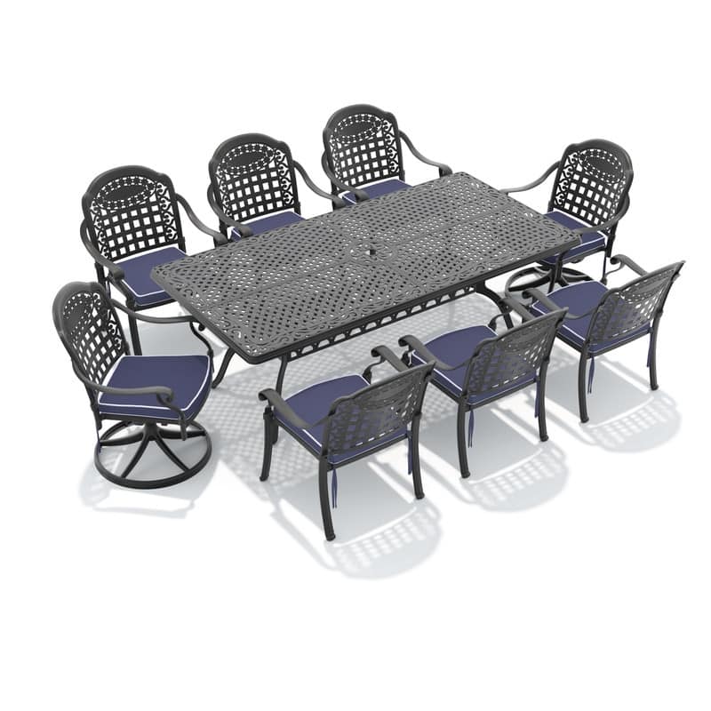 9-Piece Outdoor Dining Set with 1 Table and 8 Chairs, All-Weather Aluminum Outdoor Patio Sets