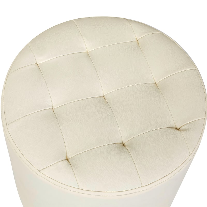 Adeco Round Ottoman Upholstered Tufted Faux Leather Footrest
