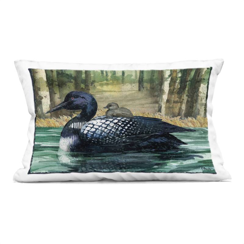 Stupell Loon with Baby on Lake Decorative Printed Throw Pillow Design by Paul Brent - Accent - Polyester - Black - Single