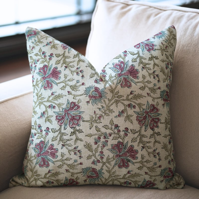 Fabdivine Soft Pillow Cover Shape Floral Block Print for Hotel Couch Spring Guest Room Blue Farmhouse, Mohini