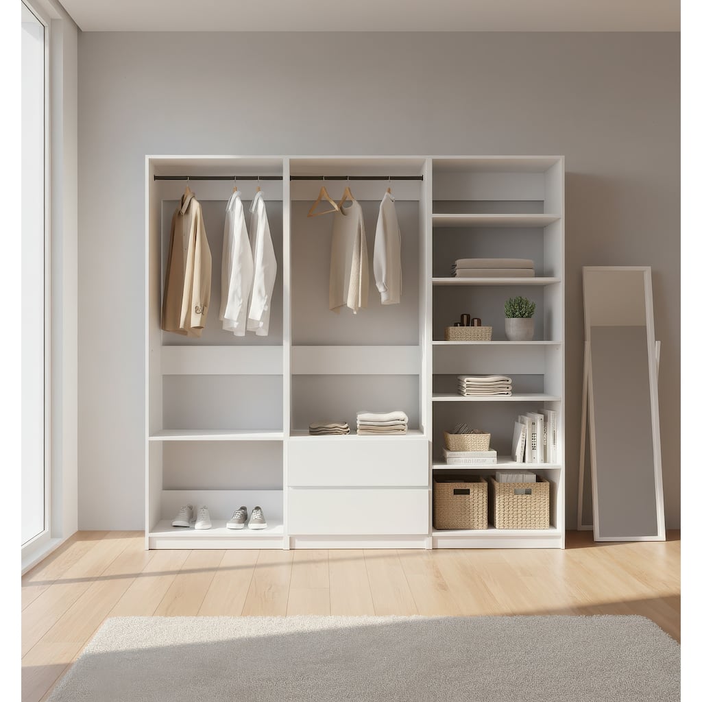 Prosper White Freestanding Walk in Wood Closet System - 94.2"W x 15.7"D x 83" H