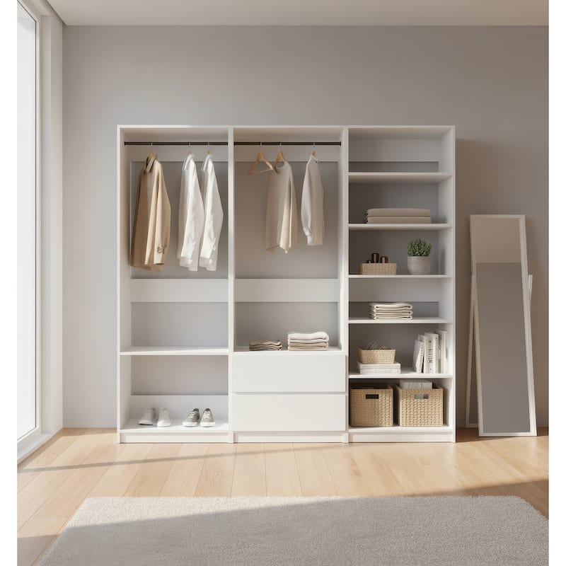 Prosper White Freestanding Walk in Wood Closet System - 94.2"W x 15.7"D x 83" H