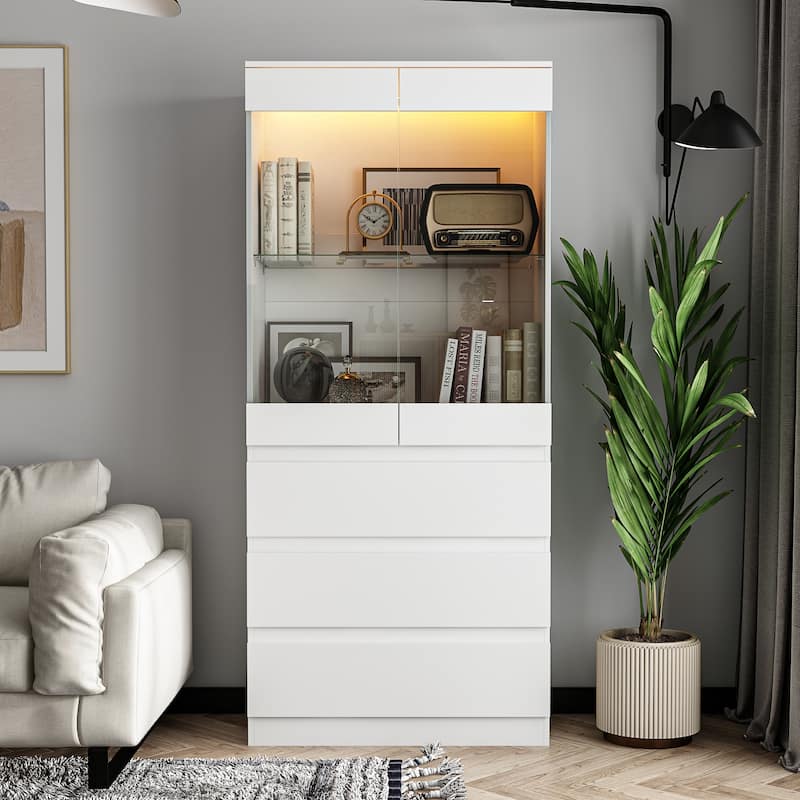 Modular Large display case,Bar Cabinet with glass doors,drawers,lights
