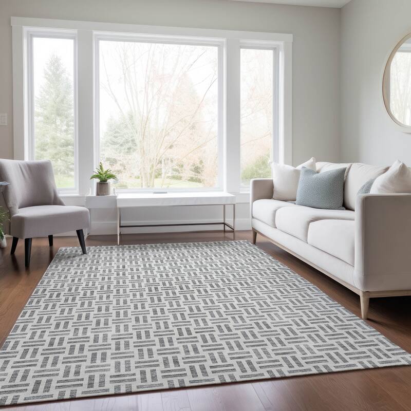 Machine Washable Indoor/ Outdoor Contemporary Basketweave Chantille Rug