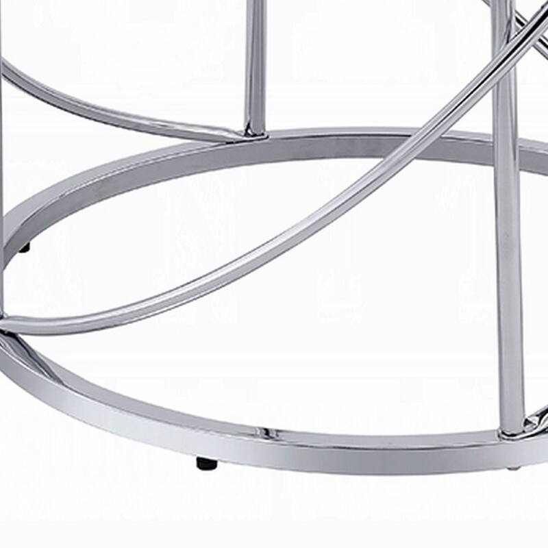 Shira Round Side End Table, 22 Inch, Open Chrome Base Blue Faux Marble