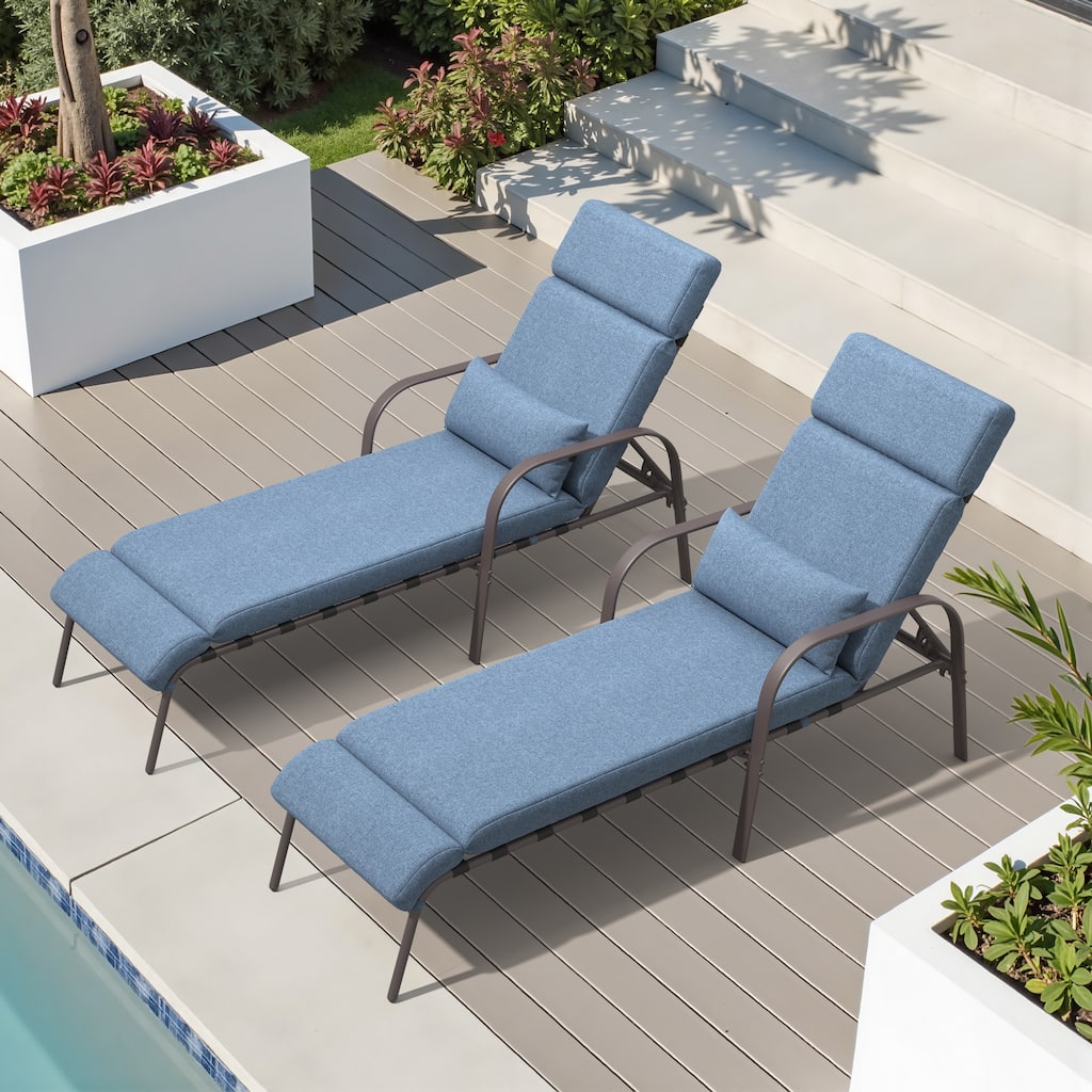 Outdoor Recliner Adjustable Chaise Lounge Chair with Cushion & Pillow