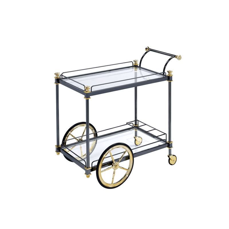 Cyrus Clear Glass & Black/Gold Finish Serving cart - Black+Gold