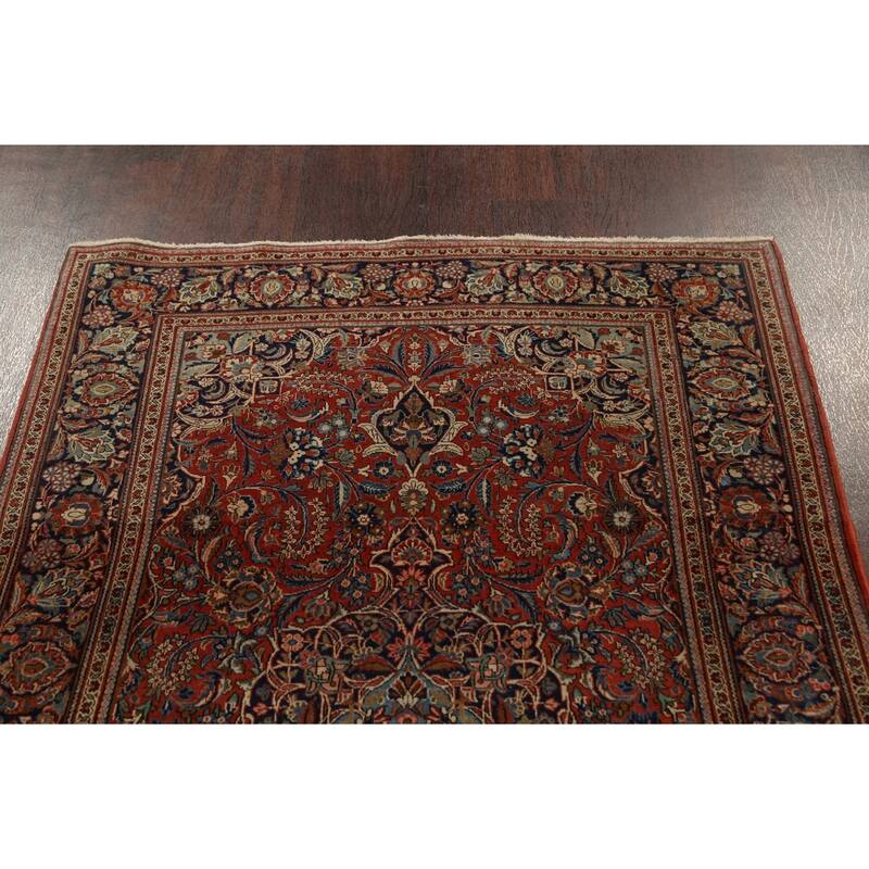 Antique Vegetable Dye Kashan Dabir Persian Wool Area Rug Handmade - 4'1" x 6'10"