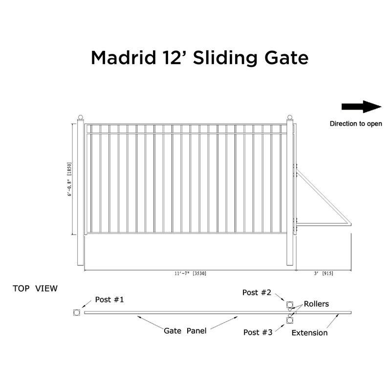 ALEKO Yard Madrid Style Steel Single Sliding 12 feet Driveway Gate Black