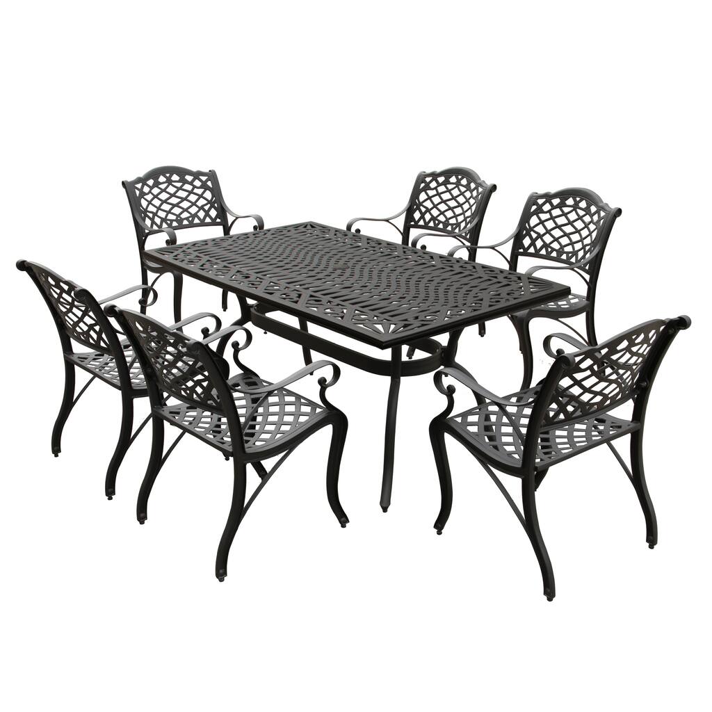 Modern Ornate Outdoor Mesh Aluminum 68-in Rectangular Patio Dining Set with Six Chairs