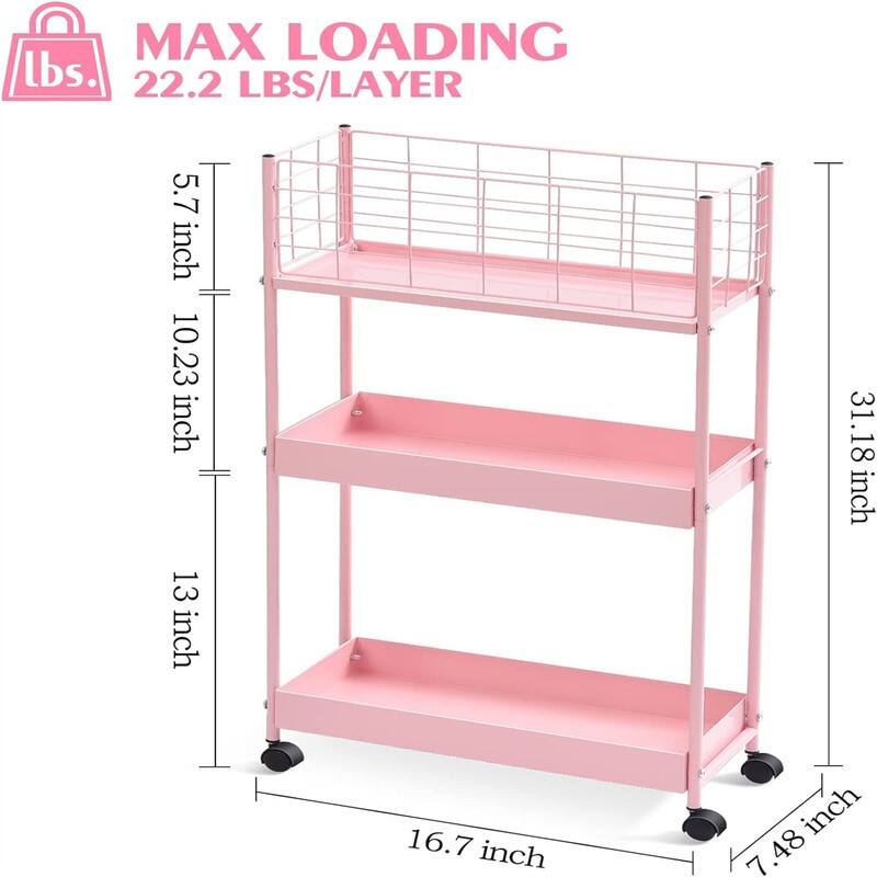 3-Tier Metal Rolling Utility Cart - 7.48"D x 16.7"W x 31.18"H
