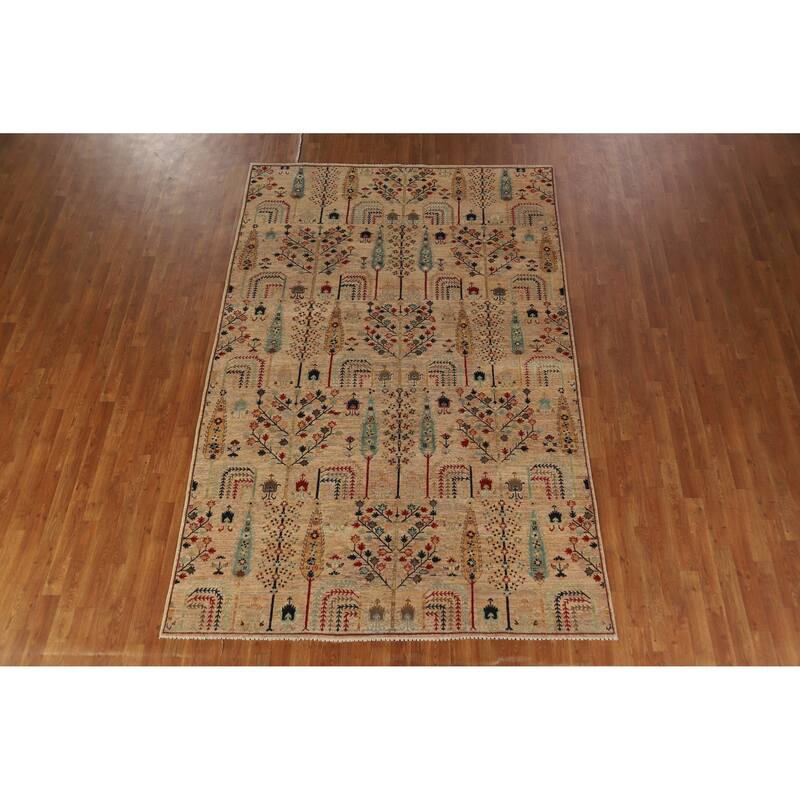 Hand Knotted Oriental 100% Wool Carpet Traditional All-Over Multi-Colored Ziegler Area Rug - 9' 8'' X 6' 3''