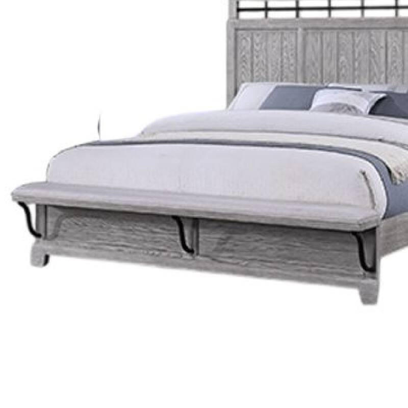 Bix Queen Size Bed w Upholstered Footboard, Light Gray Wood Grain