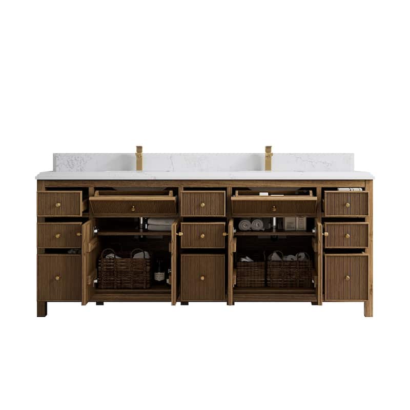 Willow Collections 84 in. W x 22 in. D Sonoma Teak Double Sink Bathroom Vanity with Countertop