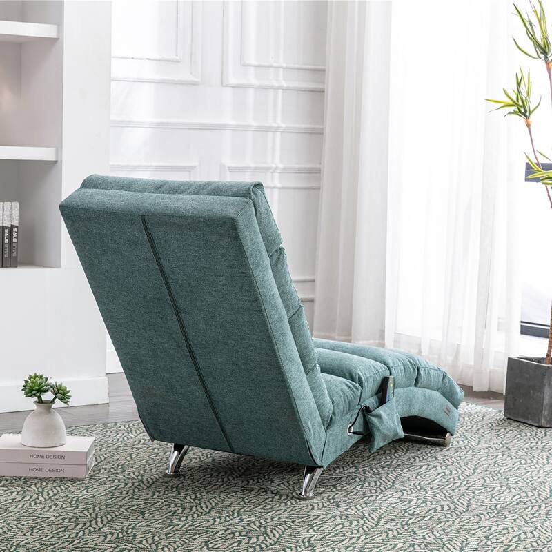 Teal Modern 21.65" High Back Upholstered Chaise Lounge Chair with Remote Control and Ergonomic Electric Massage
