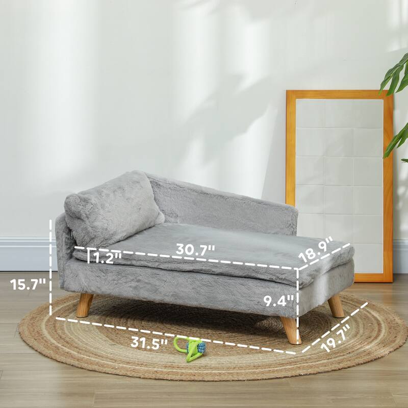 PawHut Dog & Cat Couch with Foam Cushion, Soft Pillow for M Dogs, Light Gray