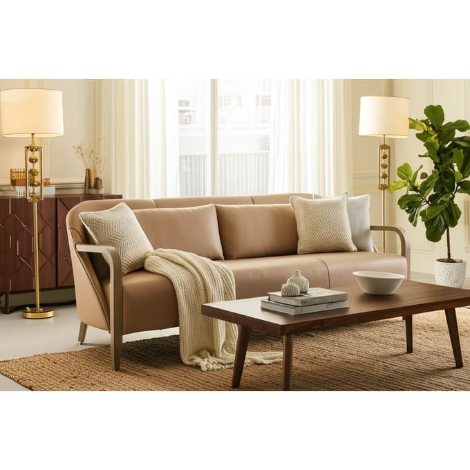 Fabric Sofa Couch Loveseat Combo Arms Mid-Century Design - 33" Tan - 87" x 30" x 32.5" - 87" x 30" x 32.5" - Tan
