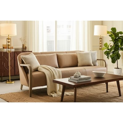 Fabric Sofa Couch Loveseat Combo Arms Mid-Century Design - 33" Tan - 87" x 30" x 32.5"