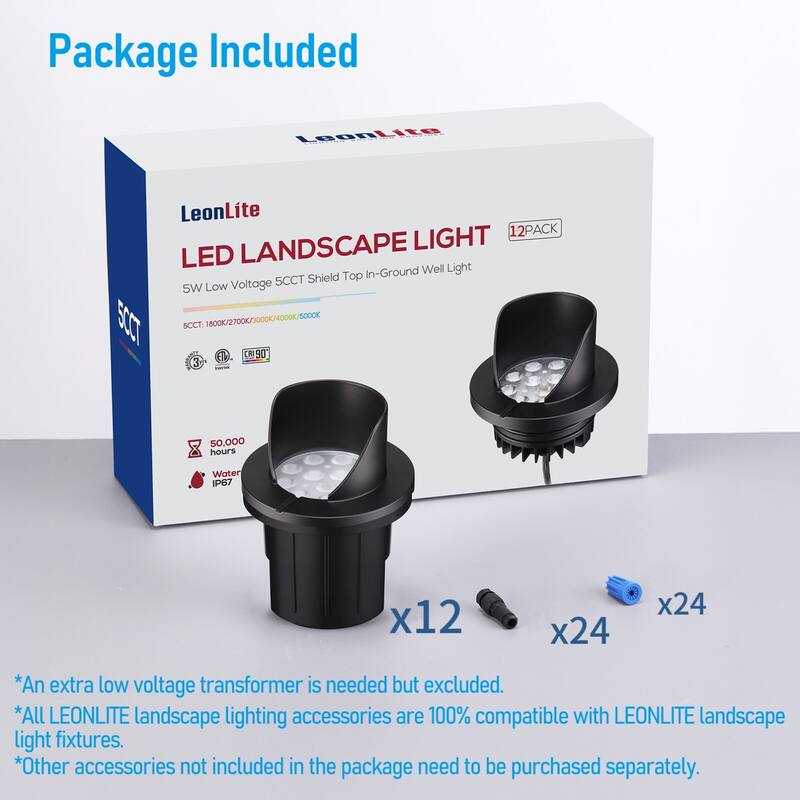Landscape 5W Shielded Well Light Low Voltage 5CCT Selectable - 12pack