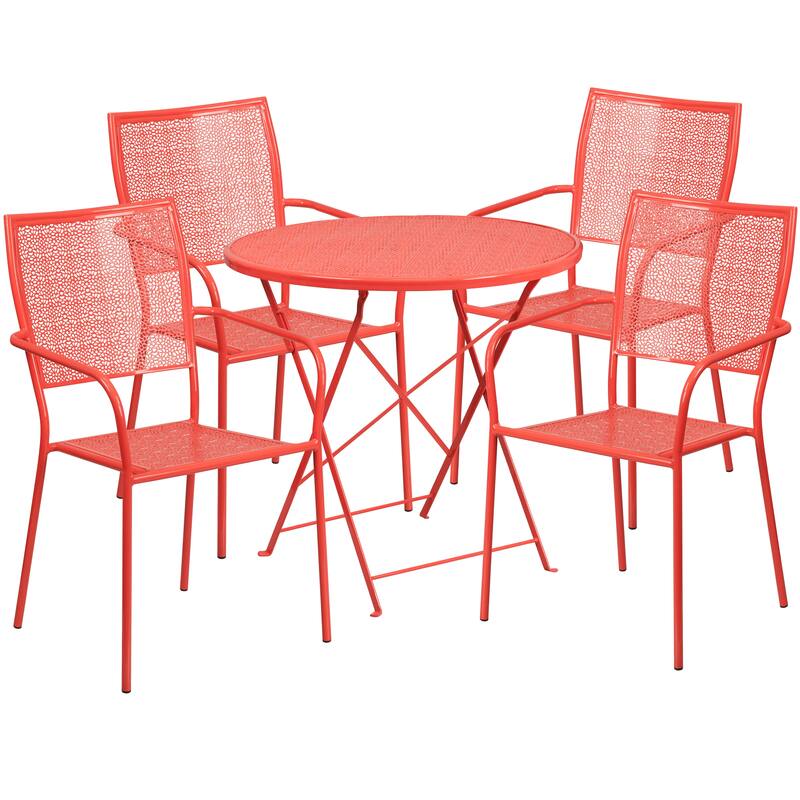 30'' Round Indoor-Outdoor Folding Patio Table Set with 4 Square Back Chairs