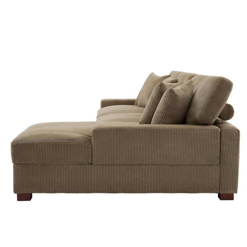 118" W Corduroy L-shape Modular Sectional Sofa with Pillows