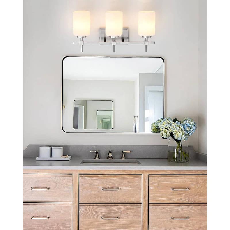 Jasper Brushed Nickel Frosted Glass 3-Light Bathroom Vanity Light