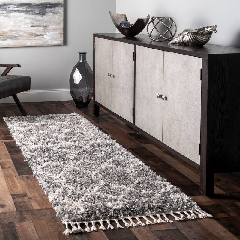 Nuloom Transitional Kristi Shag Area Rug - 2'6" x 6' Runner - Grey