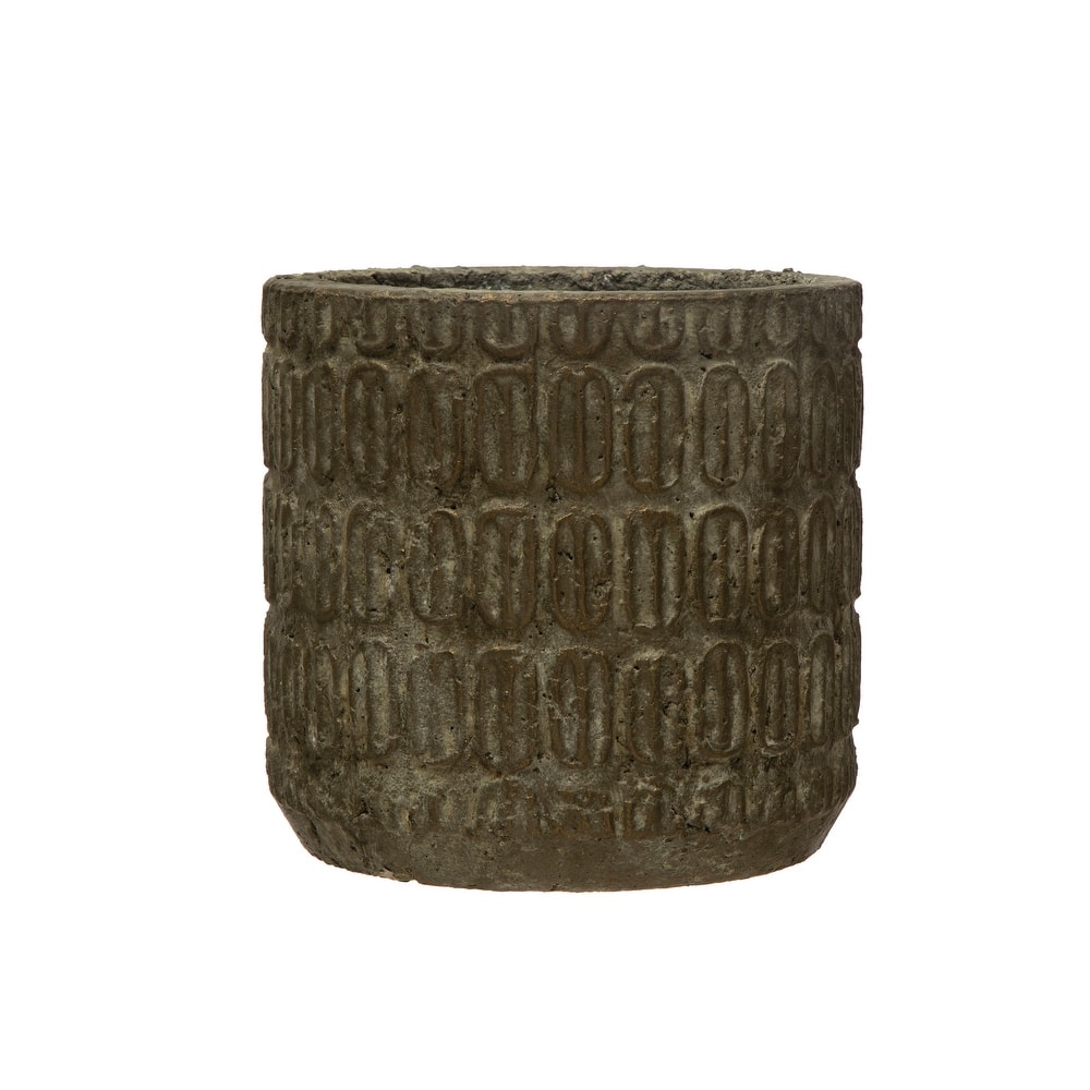 Debossed Cement Planter with Distressed Finish - 6.8"L x 6.8"W x 6.3"H