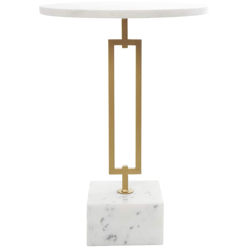 Marble Geometric Accent Table with Gold Metal Rectangular Stand - White - Roche River Decor