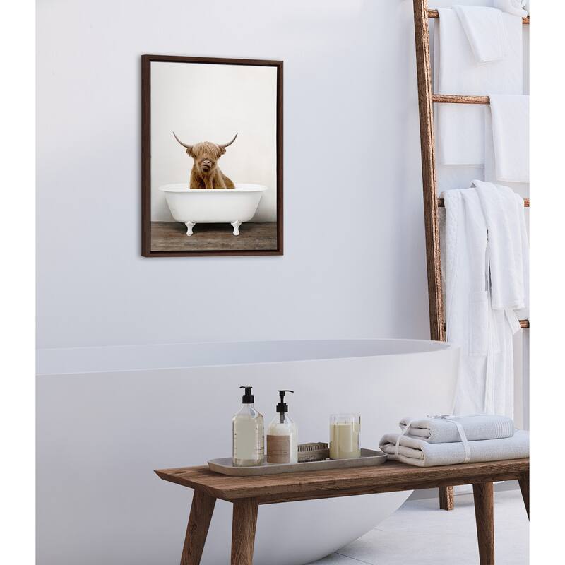Kate and Laurel Sylvie Highland Cow Tub Framed Canvas by Amy Peterson