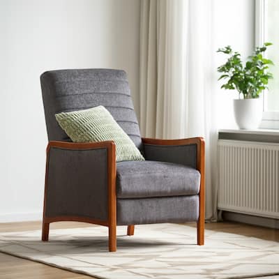 Ryka Push Back Recliner Chair, Birch Wood, Gray Channel Stitching