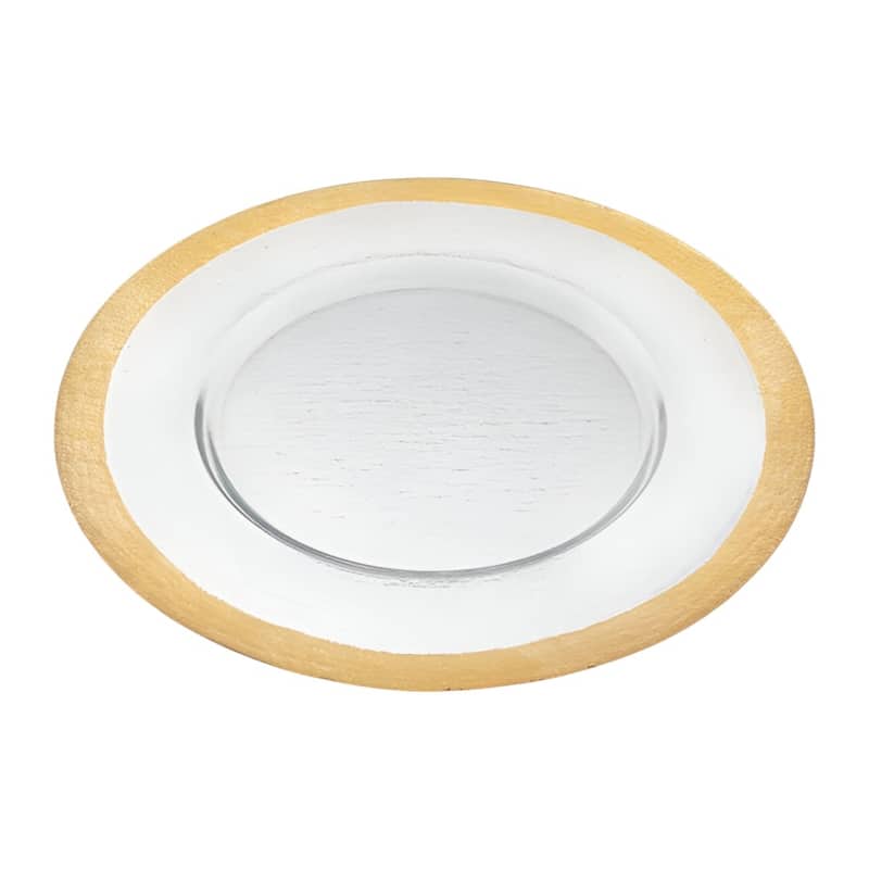 HomeRoots 13" Clear And Gold Glass Charger Plate