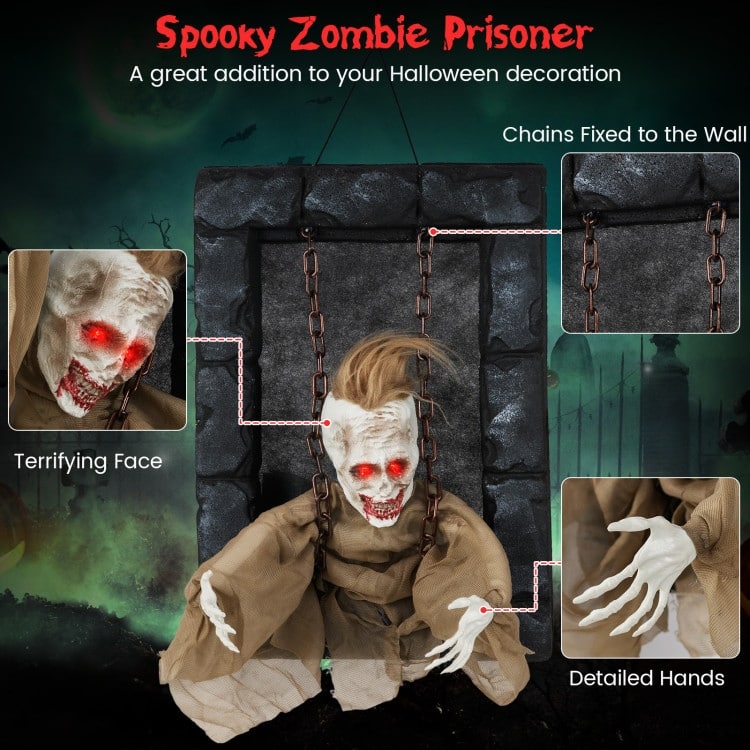 Brown-Black Foam Zombie Prisoner Halloween Decoration with Sound